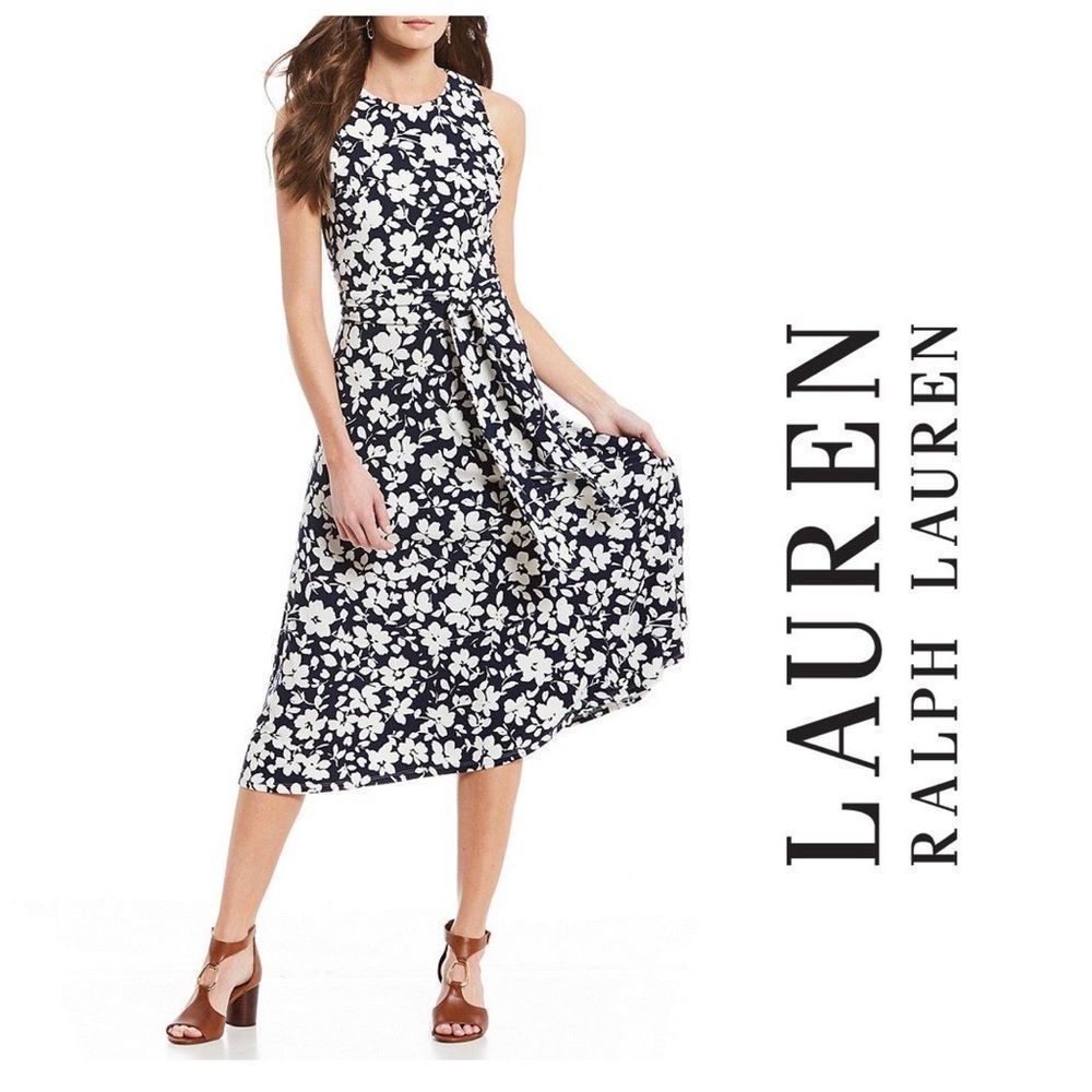 Lauren Ralph Lauren Floral Belted Jersey Dress